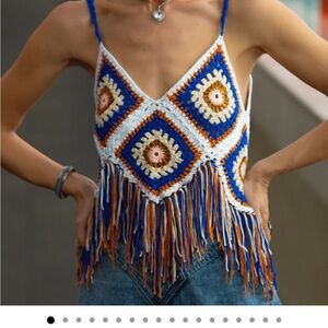 Bohemian Crochet Fringe Top - Multicolor